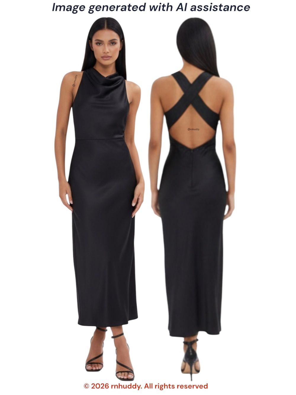 NWT Halfisland M black satin high neck maxi dress
